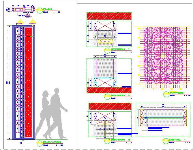 Partition Design CAD- Metal Frame with Etched Glass Motif